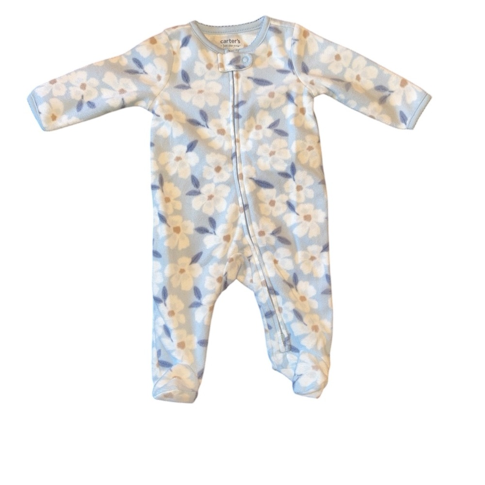 Carter's Light Blue Floral Fleece Footed One-Piece NWOT